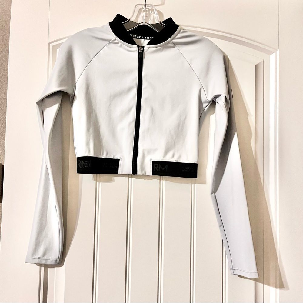 Rebecca Minkoff White and Black Cropped Zip Jacket top athletic small